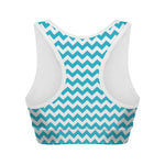 Blue And White Chevron Pattern Print Women's Sports Bra