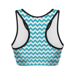 Blue And White Chevron Pattern Print Women's Sports Bra