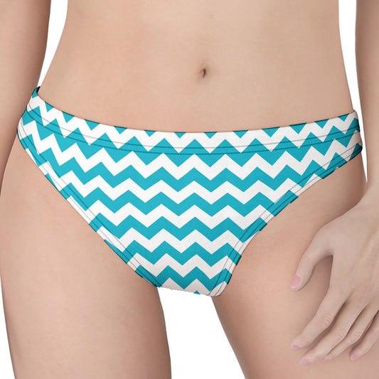 Blue And White Chevron Pattern Print Women's Thong