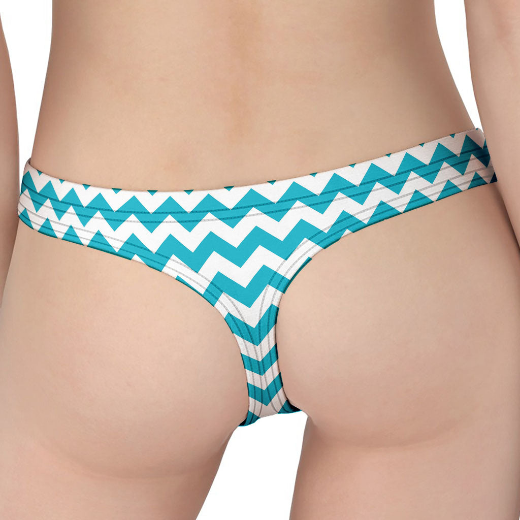 Blue And White Chevron Pattern Print Women's Thong
