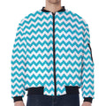Blue And White Chevron Pattern Print Zip Sleeve Bomber Jacket