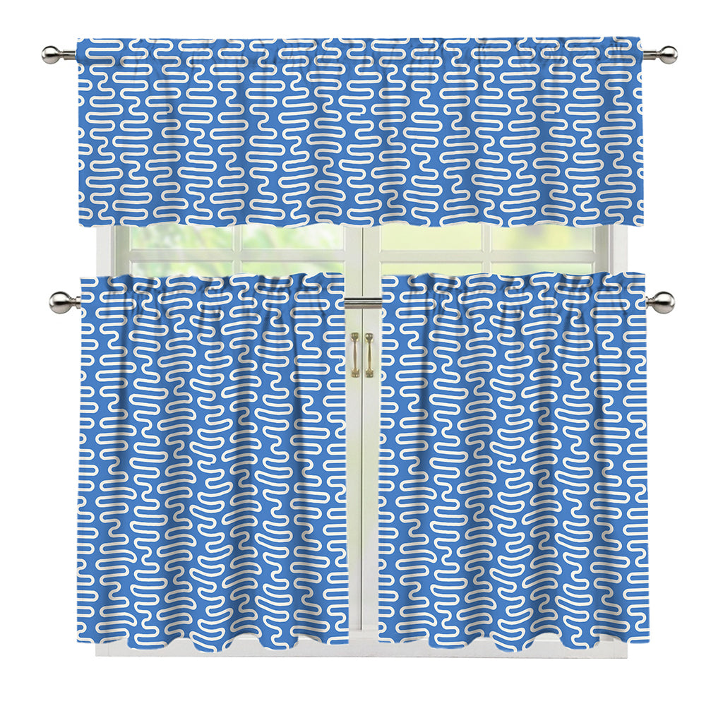 Blue And White DNA Pattern Print 3 Piece Kitchen Curtains