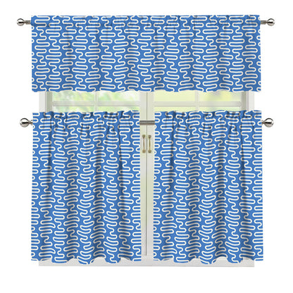Blue And White DNA Pattern Print 3 Piece Kitchen Curtains