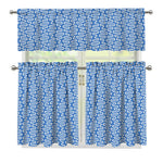 Blue And White DNA Pattern Print 3 Piece Kitchen Curtains