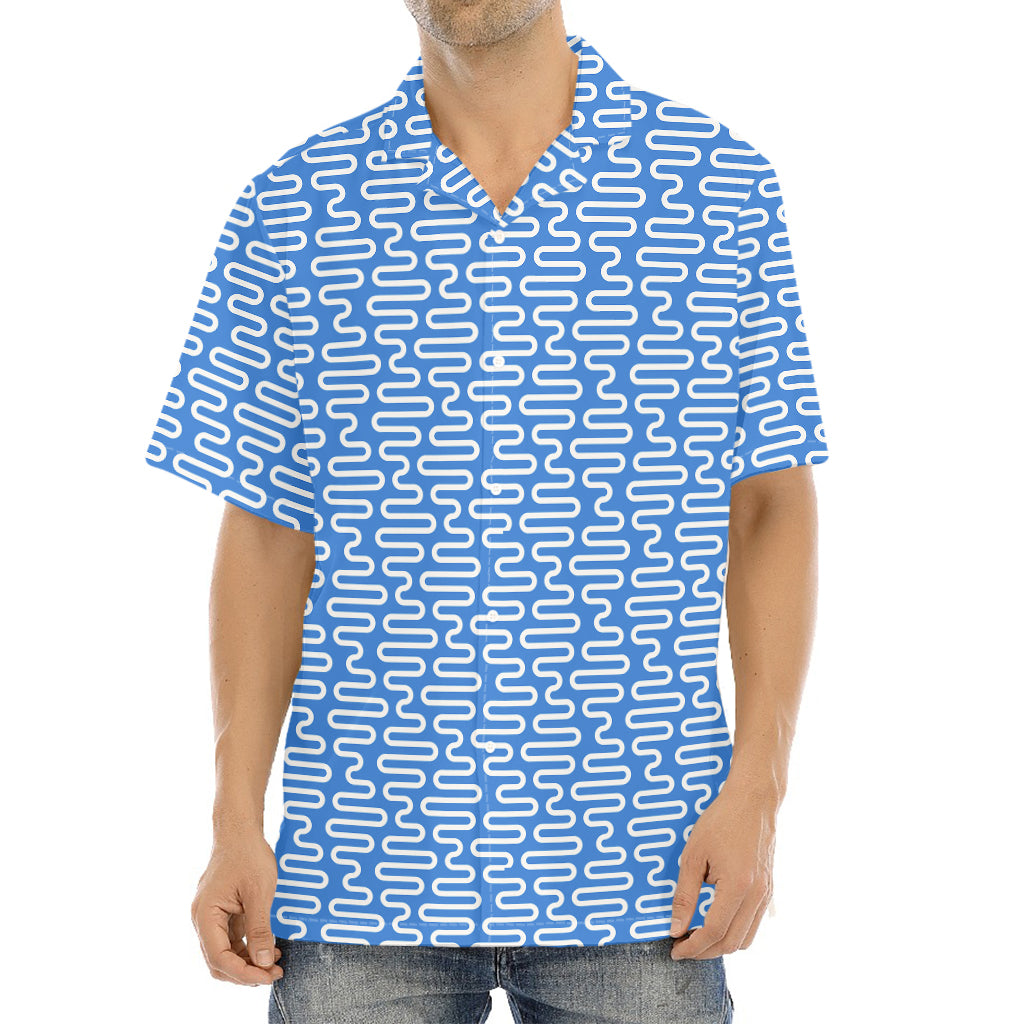 Blue And White DNA Pattern Print Aloha Shirt