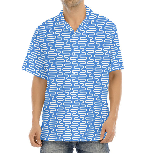 Blue And White DNA Pattern Print Aloha Shirt