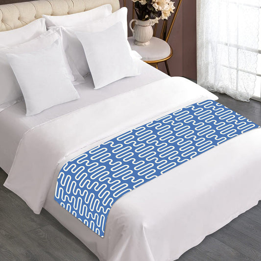 Blue And White DNA Pattern Print Bed Runner