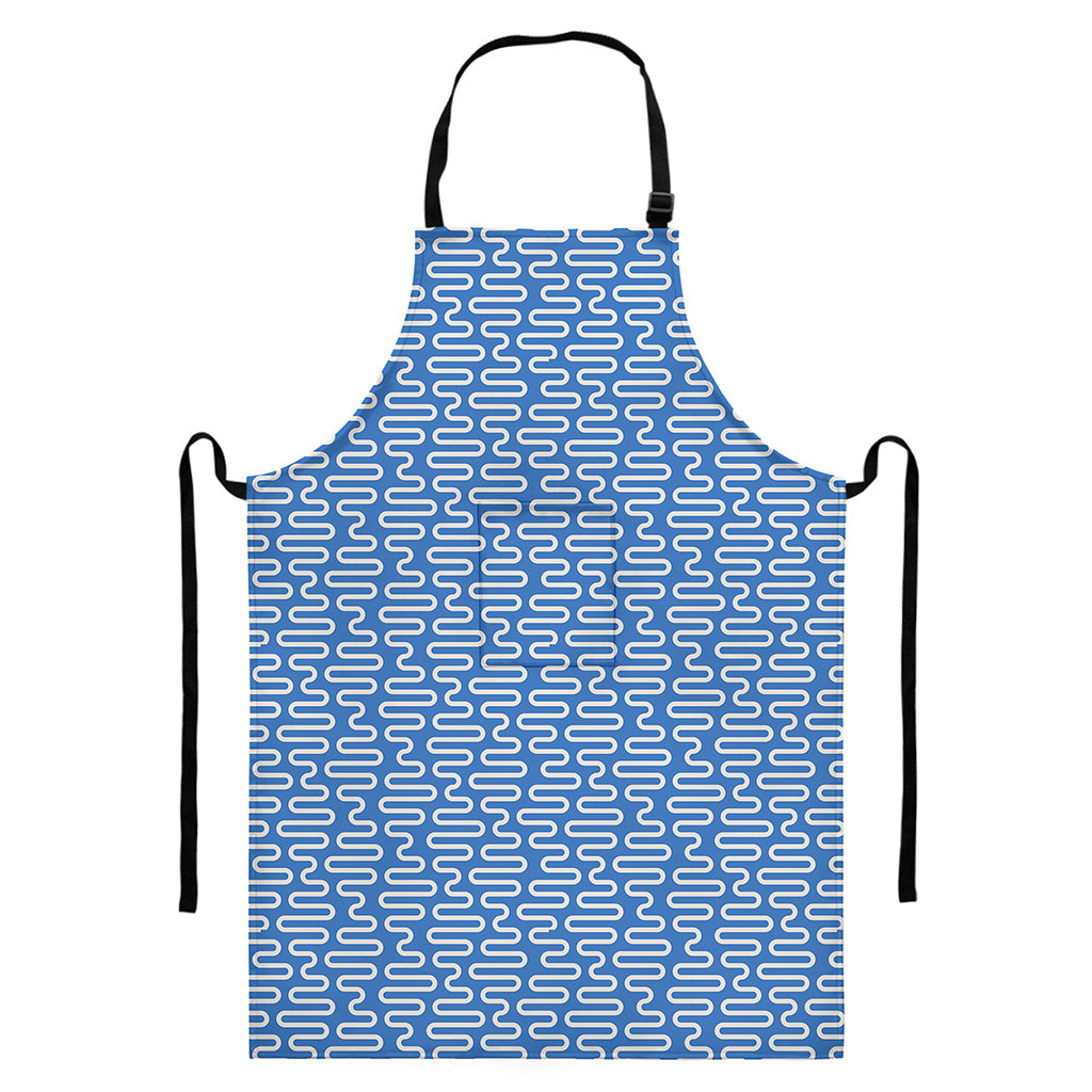Blue And White DNA Pattern Print Bib Apron With Pocket