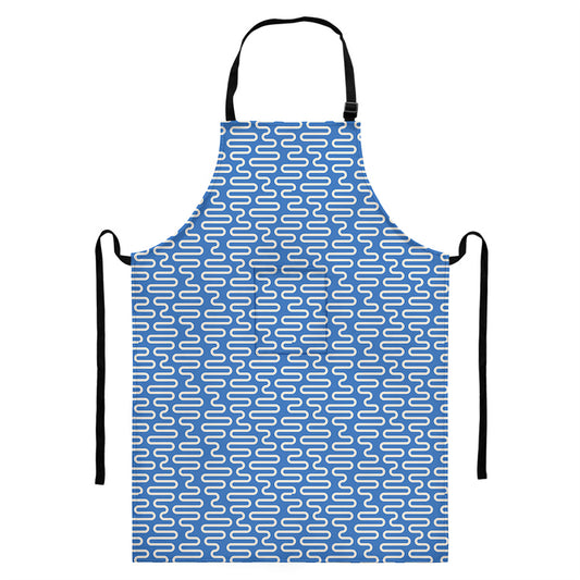 Blue And White DNA Pattern Print Bib Apron With Pocket