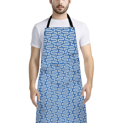 Blue And White DNA Pattern Print Bib Apron With Pocket
