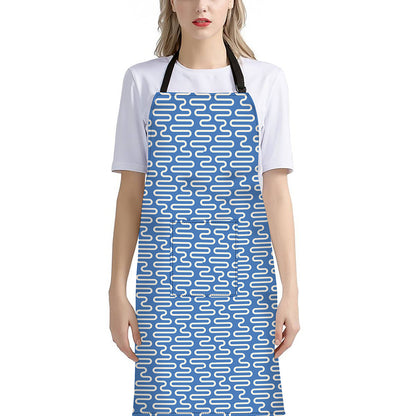 Blue And White DNA Pattern Print Bib Apron With Pocket