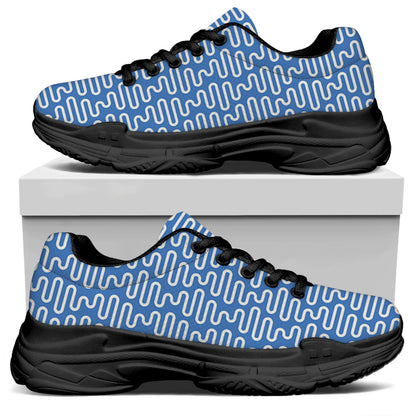 Blue And White DNA Pattern Print Black Chunky Shoes