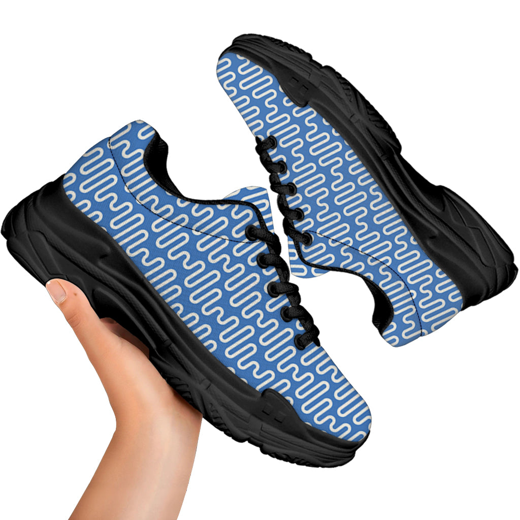 Blue And White DNA Pattern Print Black Chunky Shoes