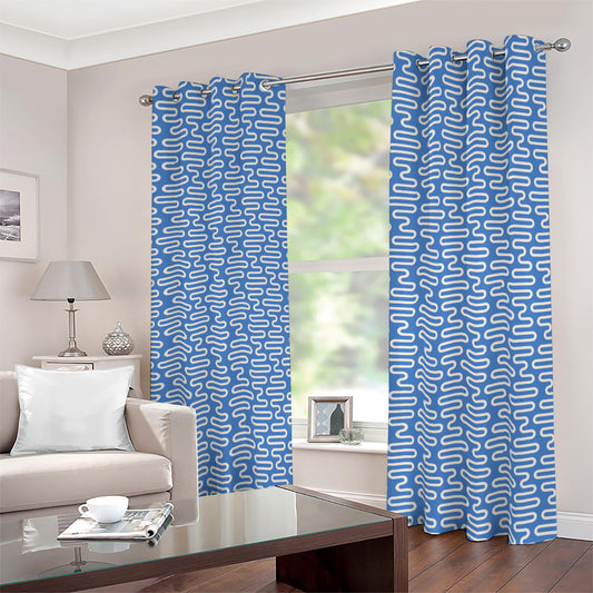 Blue And White DNA Pattern Print Blackout Grommet Curtains
