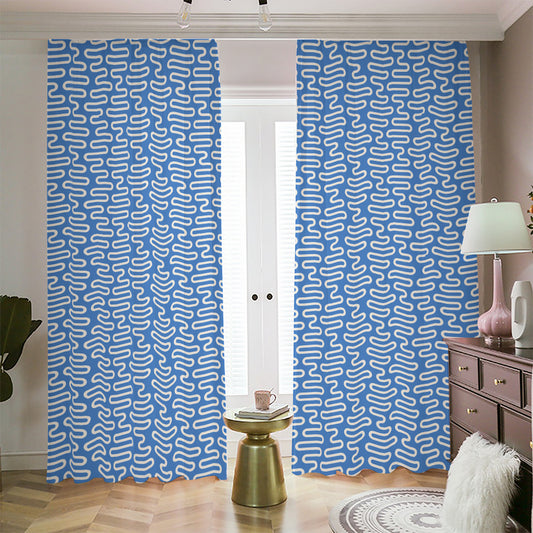 Blue And White DNA Pattern Print Blackout Pencil Pleat Curtains
