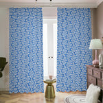 Blue And White DNA Pattern Print Blackout Pencil Pleat Curtains