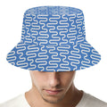 Blue And White DNA Pattern Print Bucket Hat