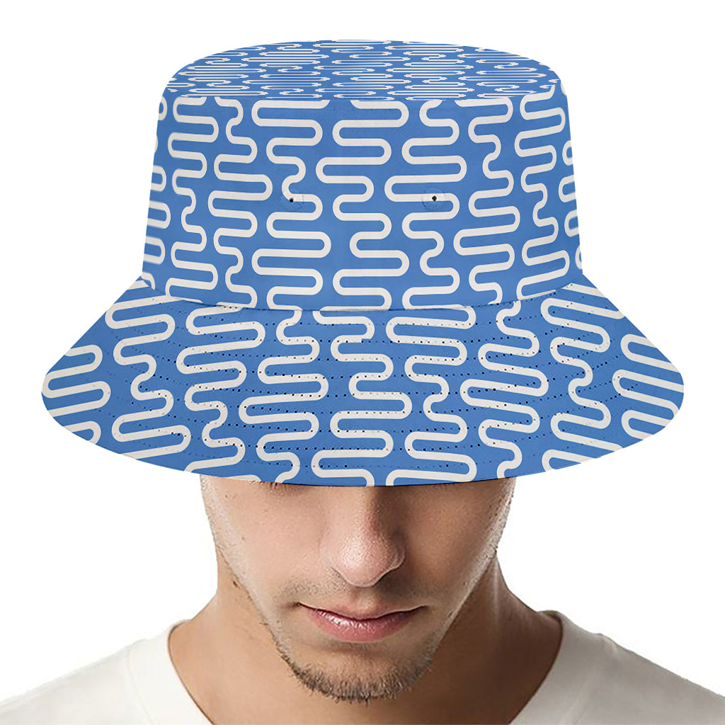 Blue And White DNA Pattern Print Bucket Hat
