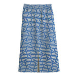 Blue And White DNA Pattern Print Cotton Front Slit Maxi Skirt