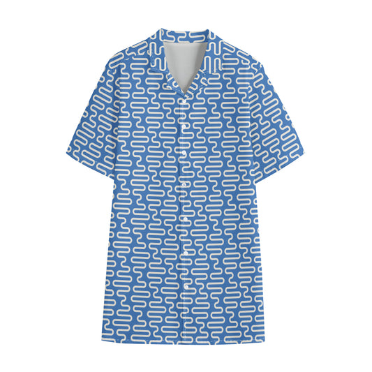 Blue And White DNA Pattern Print Cotton Hawaiian Shirt