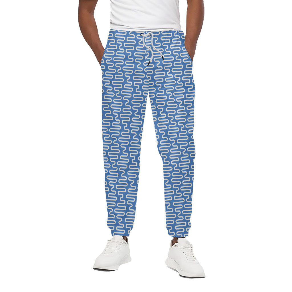Blue And White DNA Pattern Print Cotton Pants