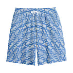 Blue And White DNA Pattern Print Cotton Shorts
