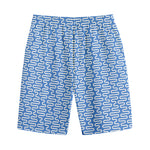 Blue And White DNA Pattern Print Cotton Shorts