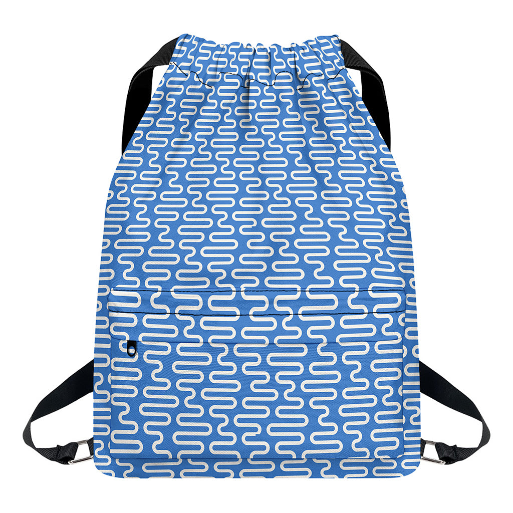 Blue And White DNA Pattern Print Drawstring Backpack