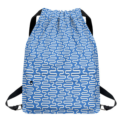 Blue And White DNA Pattern Print Drawstring Backpack