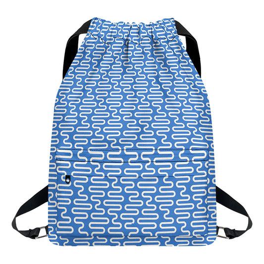 Blue And White DNA Pattern Print Drawstring Backpack