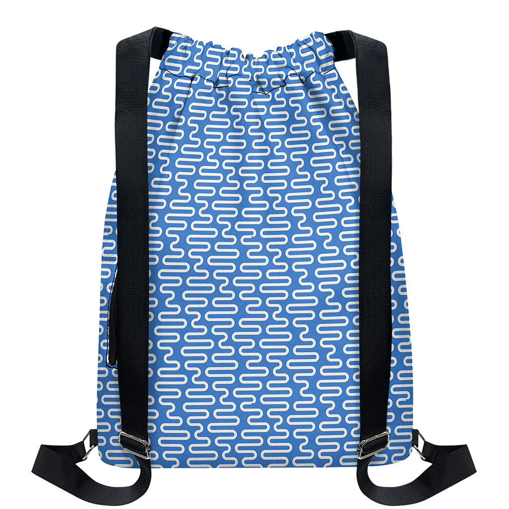 Blue And White DNA Pattern Print Drawstring Backpack