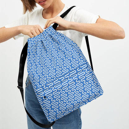 Blue And White DNA Pattern Print Drawstring Backpack