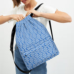 Blue And White DNA Pattern Print Drawstring Backpack