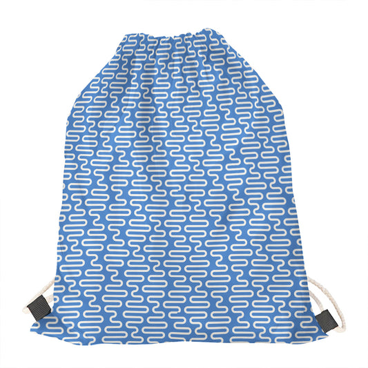 Blue And White DNA Pattern Print Drawstring Bag
