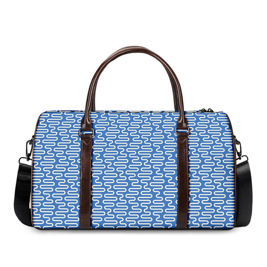 Blue And White DNA Pattern Print Duffle Bag