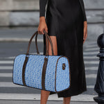 Blue And White DNA Pattern Print Duffle Bag