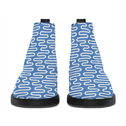 Blue And White DNA Pattern Print Flat Ankle Boots