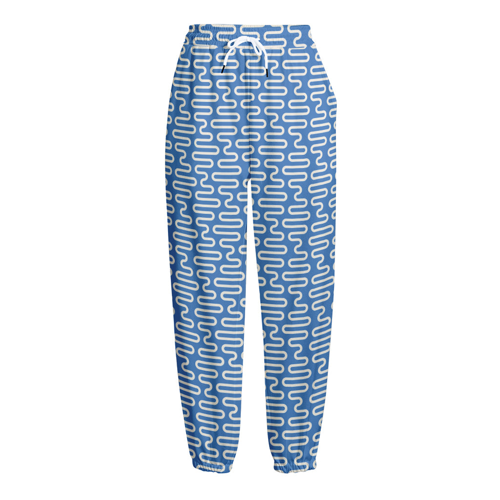 Blue And White DNA Pattern Print Fleece Lined Knit Pants