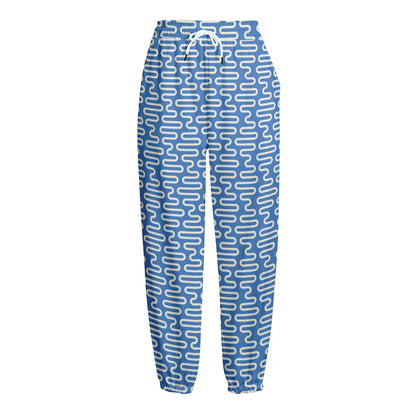 Blue And White DNA Pattern Print Fleece Lined Knit Pants