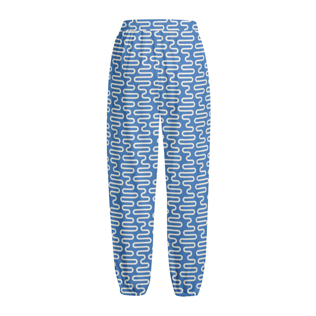 Blue And White DNA Pattern Print Fleece Lined Knit Pants