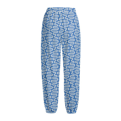 Blue And White DNA Pattern Print Fleece Lined Knit Pants