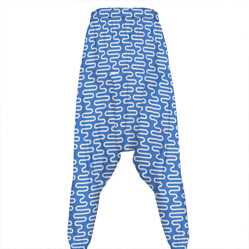 Blue And White DNA Pattern Print Hammer Pants