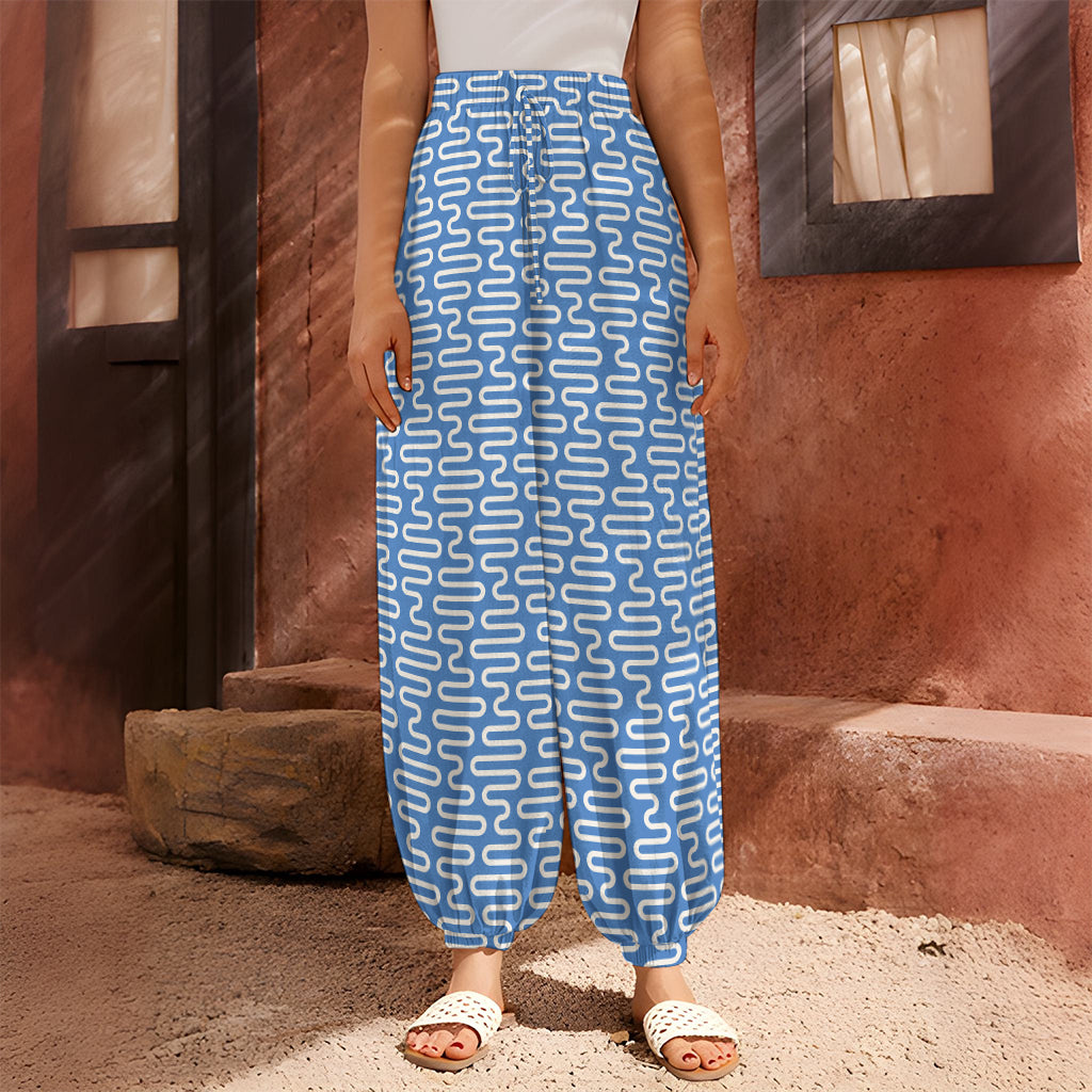 Blue And White DNA Pattern Print Harem Pants