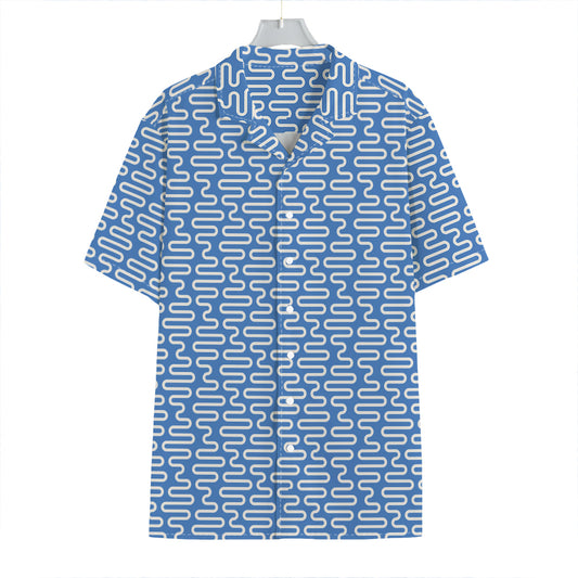 Blue And White DNA Pattern Print Hawaiian Shirt