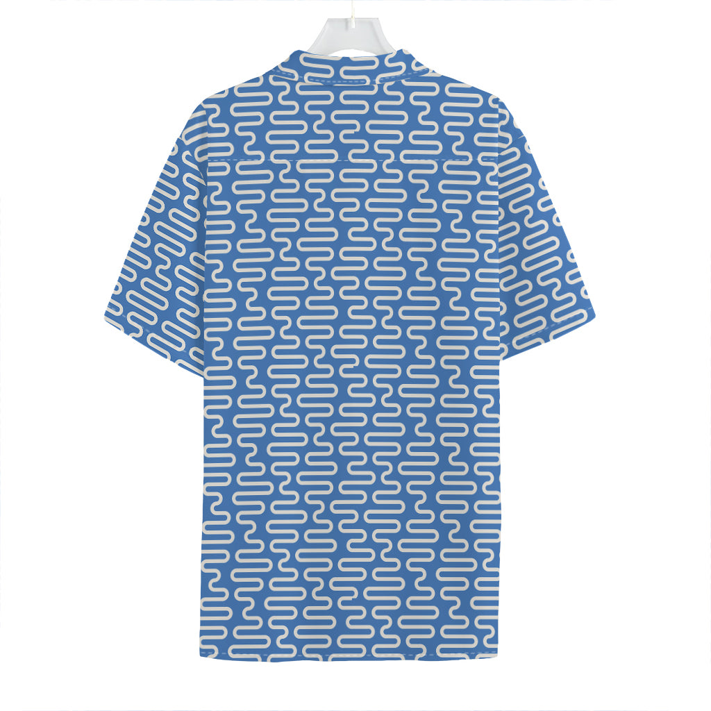 Blue And White DNA Pattern Print Hawaiian Shirt