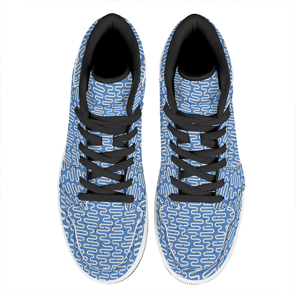 Blue And White DNA Pattern Print High Top Leather Sneakers