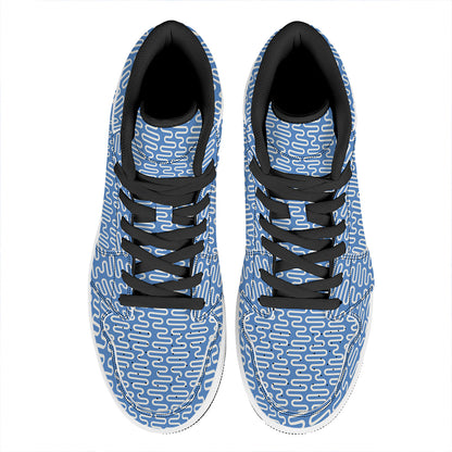 Blue And White DNA Pattern Print High Top Leather Sneakers