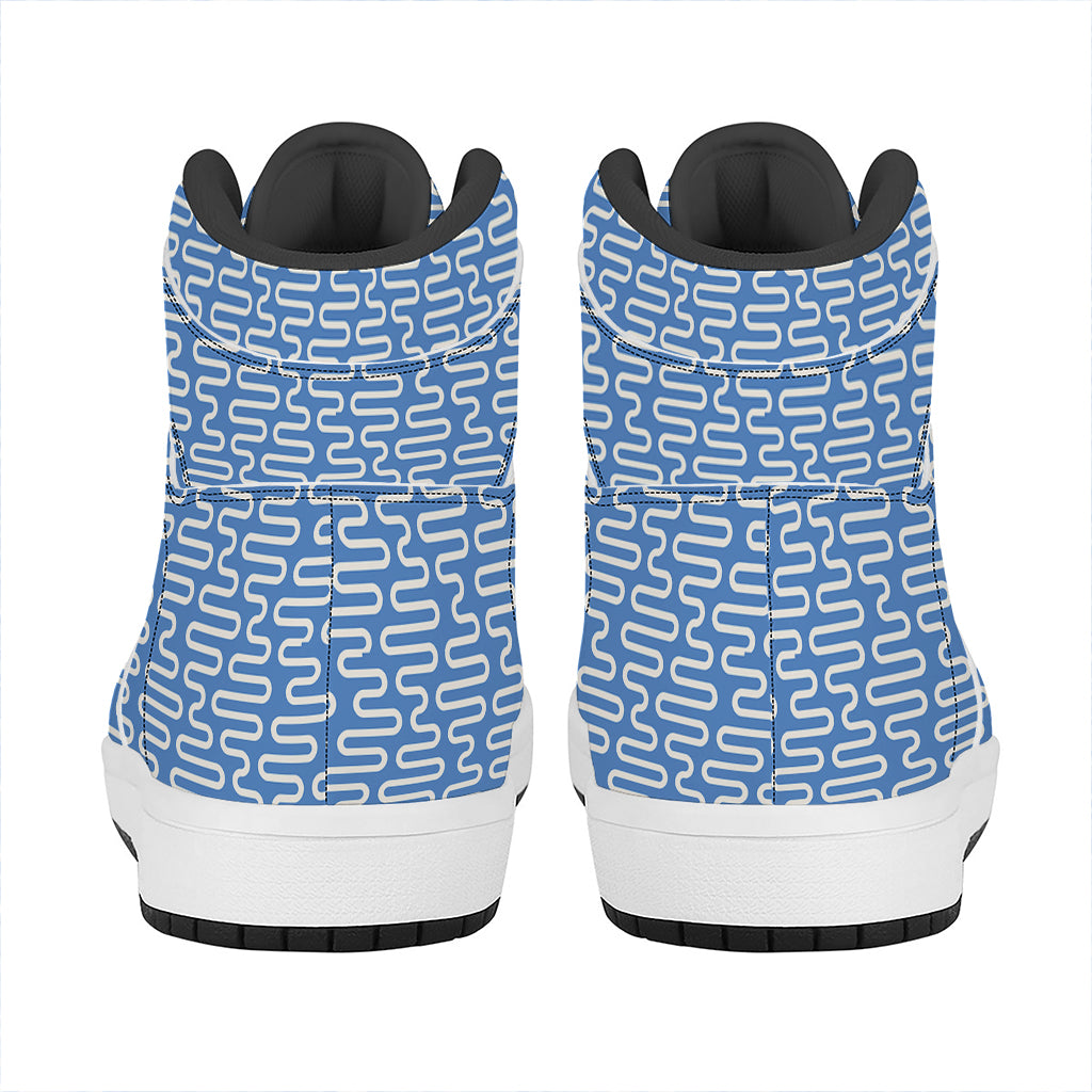 Blue And White DNA Pattern Print High Top Leather Sneakers