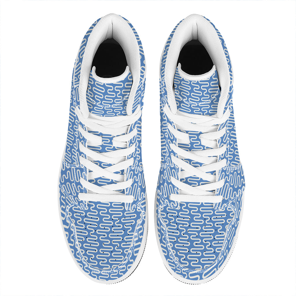 Blue And White DNA Pattern Print High Top Leather Sneakers