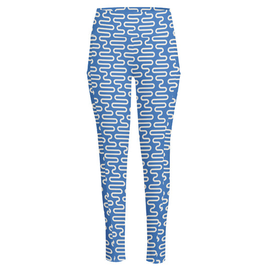Blue And White DNA Pattern Print High-Waisted Pocket Leggings